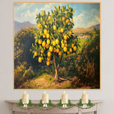 Vintage Painting of a Vibrant Lemon Tree in a Sunlit Orchard Setting with Bright Yellow Fruit and Rich Green Leaves — Mediterranean Countryside Style on Ready to Hang 1.5" Thick Canvas Wrap, Floating Framed Canvas, Flat Rolled Canvas